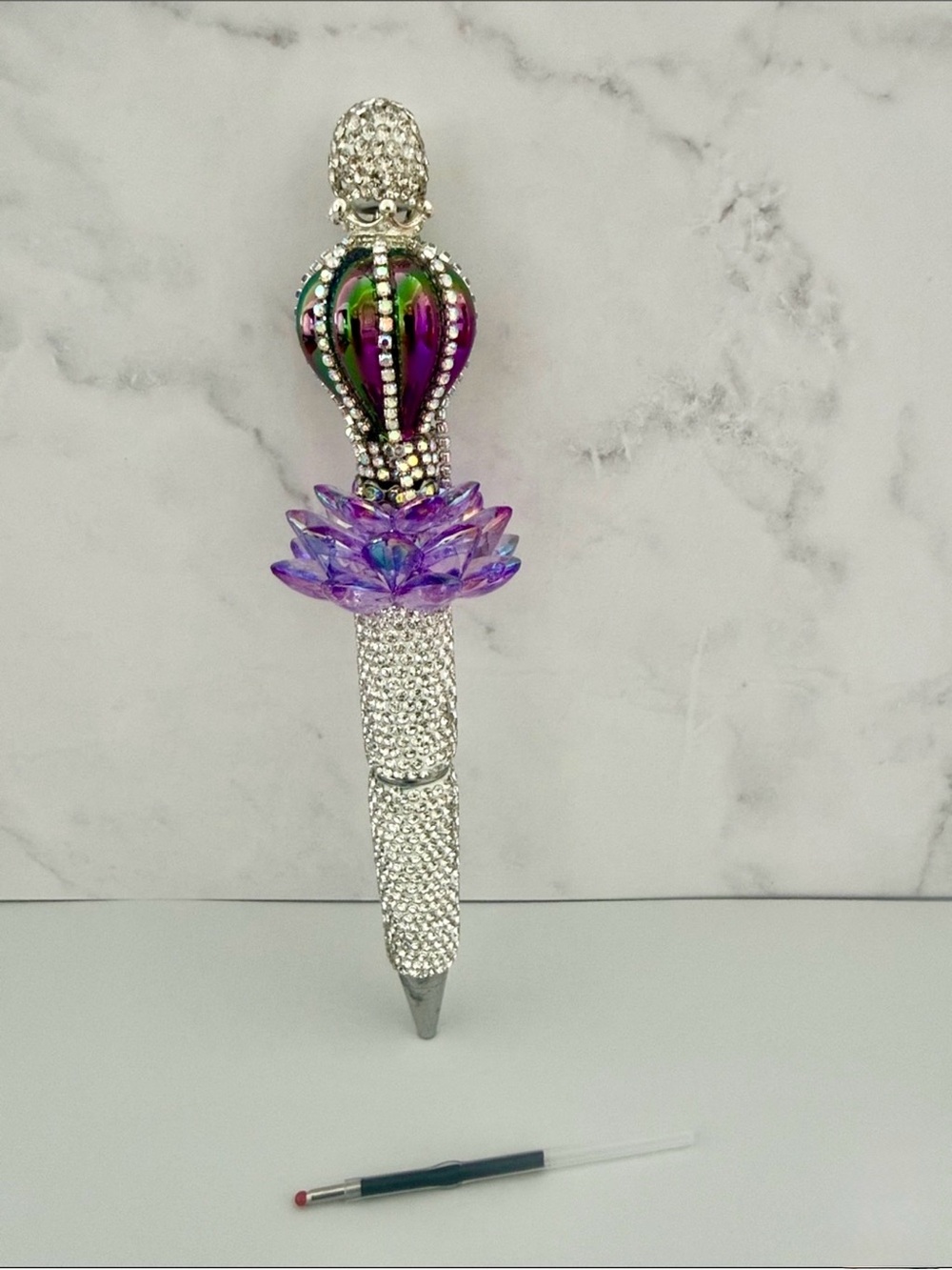 🪷 Beautiful Rhinestone Lotus Ballon Pen ⭐️❇️ Ink Refill